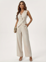Elegante mouwloze dames set met gilet en wijde pantalon