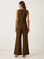 Elegante mouwloze dames set met gilet en wijde pantalon
