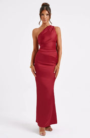 Elegante asymmetrische satijnen maxi jurk – Valentina