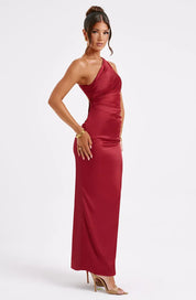 Elegante asymmetrische satijnen maxi jurk – Valentina