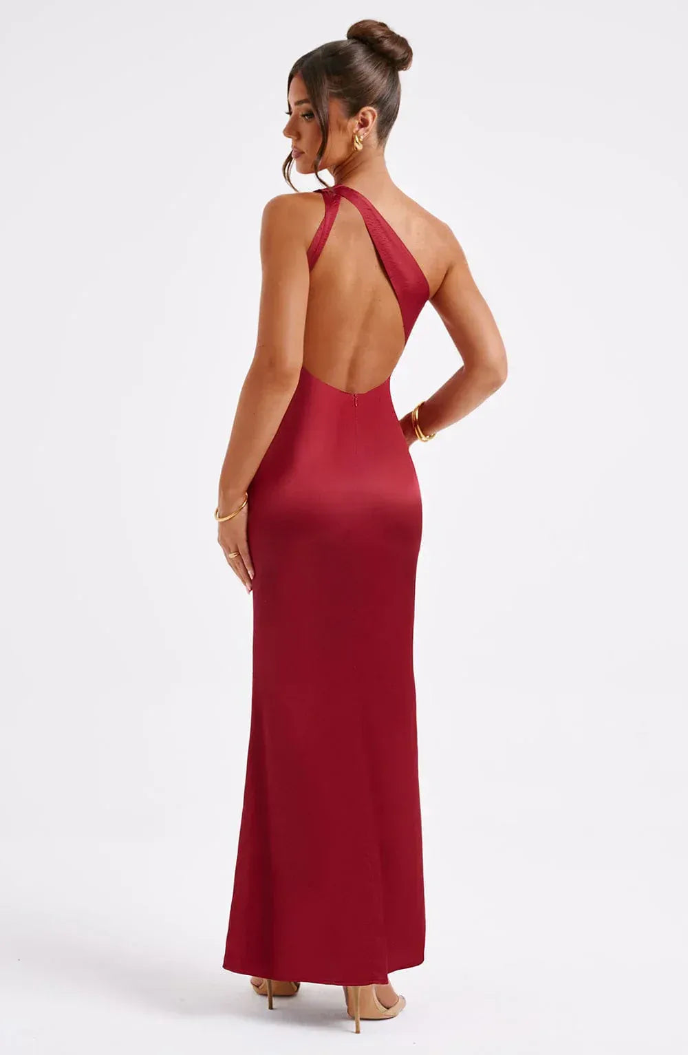 Elegante asymmetrische satijnen maxi jurk – Valentina