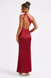 Elegante asymmetrische satijnen maxi jurk – Valentina