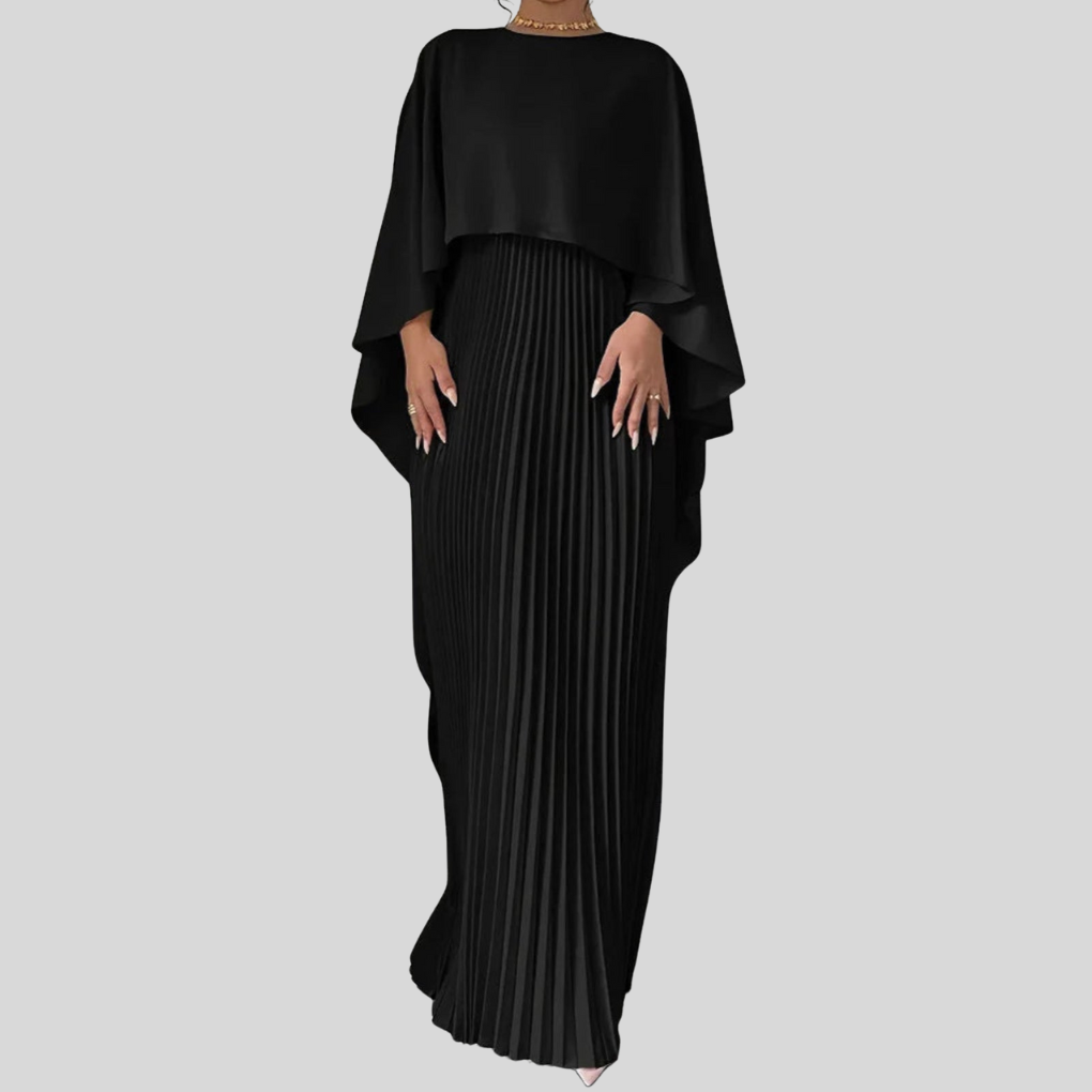 Elegante plissé maxi jurk met vleermuismouwen – Celeste