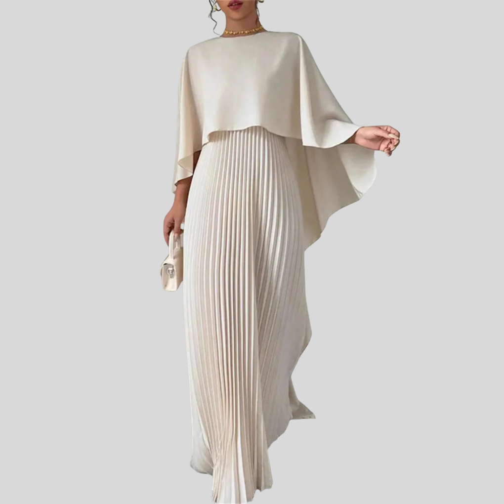 Elegante plissé maxi jurk met vleermuismouwen – Celeste