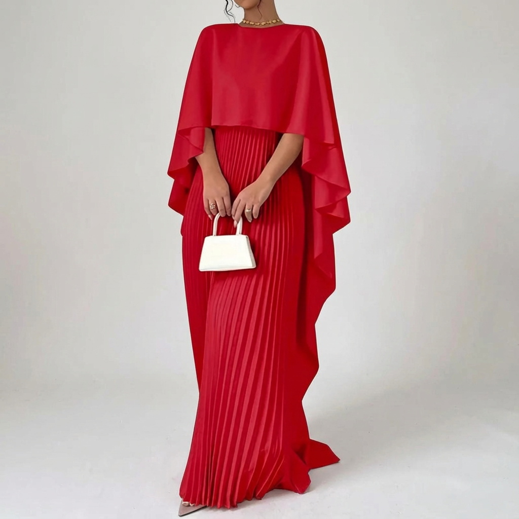 Elegante plissé maxi jurk met vleermuismouwen – Celeste