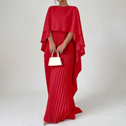 Elegante plissé maxi jurk met vleermuismouwen – Celeste