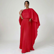 Elegante plissé maxi jurk met vleermuismouwen – Celeste