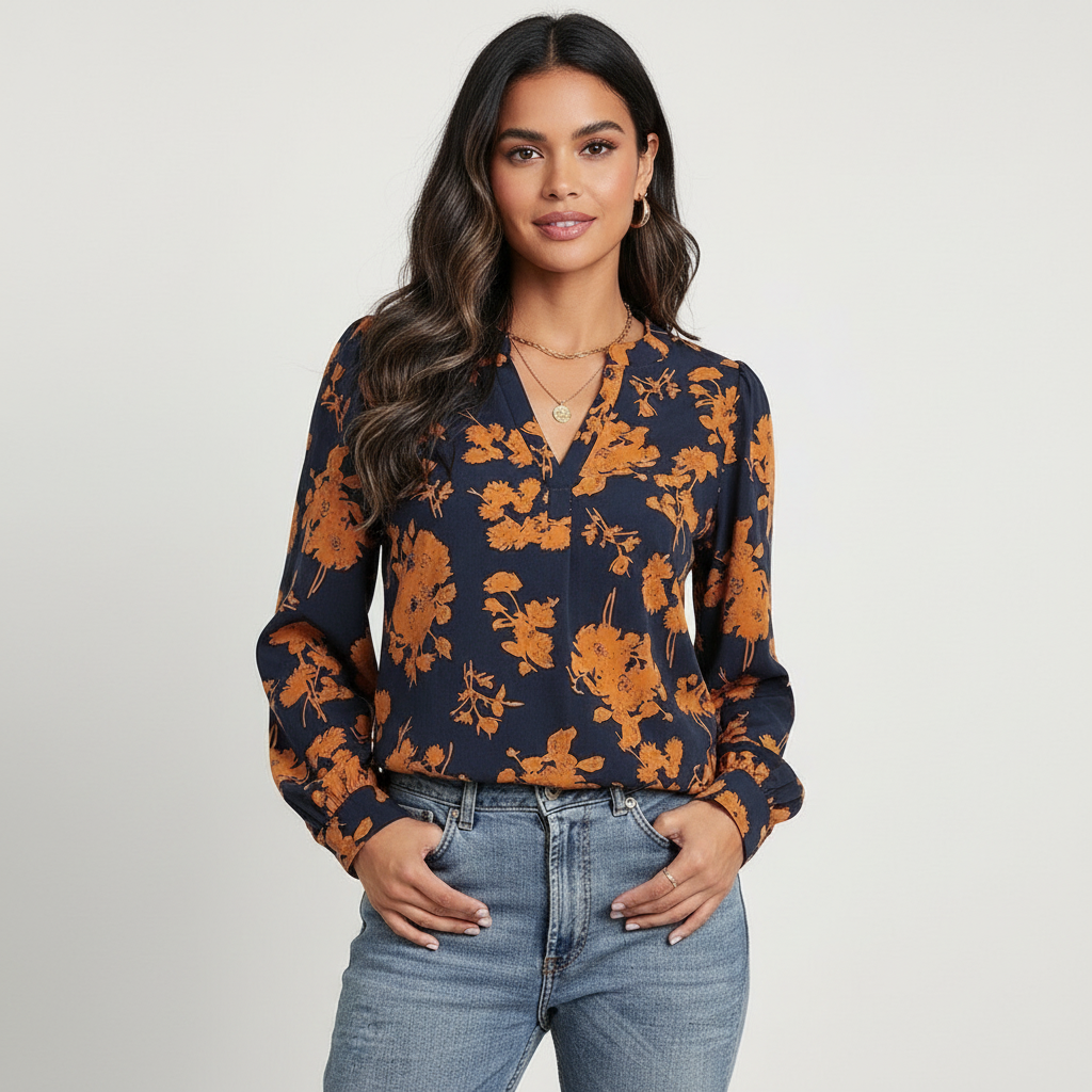 Elegante bloemen blouse dames met v-hals – Linara