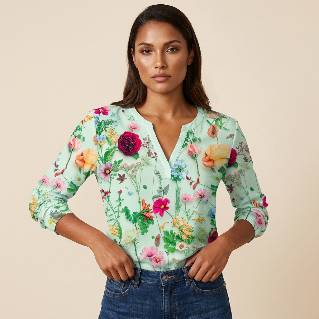 Elegante bloemenprint dames blouse met V-hals – Rosalie