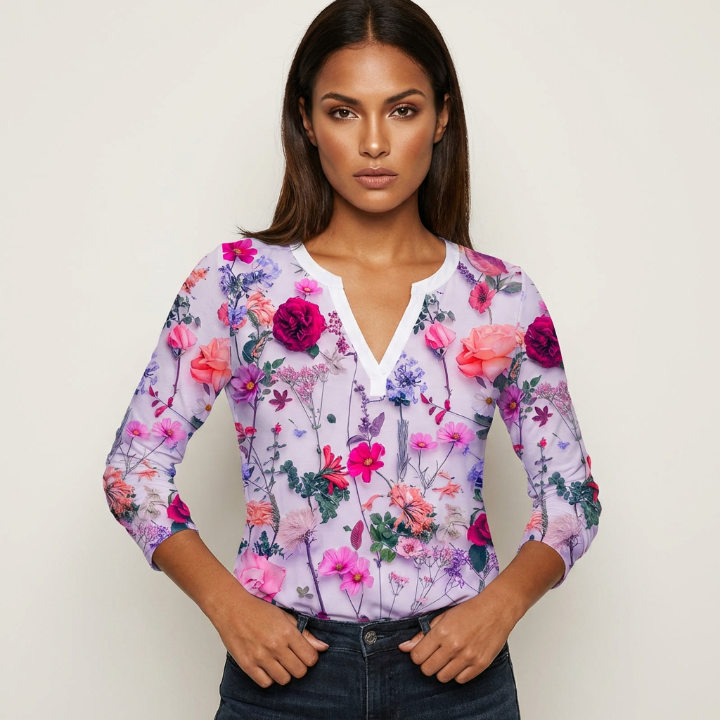 Elegante bloemenprint dames blouse met V-hals – Rosalie