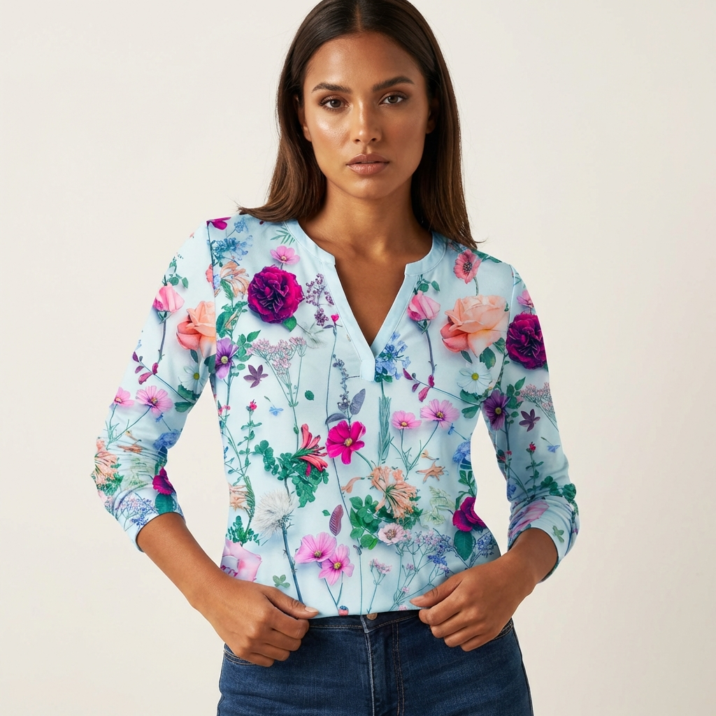 Elegante bloemenprint dames blouse met V-hals – Rosalie
