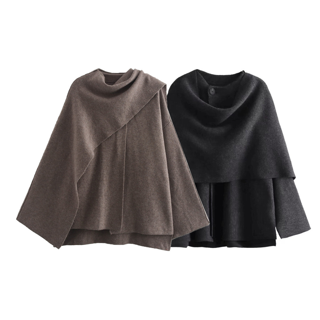 Elegante cape mantel met sjaalkraag en losse pasvorm voor dames