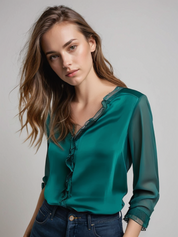 Elegante chiffon dames blouse met lange mouwen – Vivienne