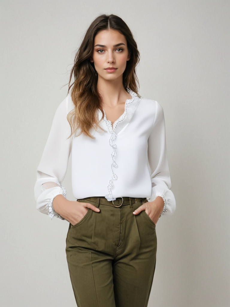 Elegante chiffon dames blouse met lange mouwen – Vivienne