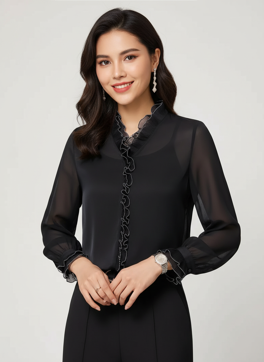 Elegante chiffon dames blouse met lange mouwen – Vivienne