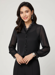 Elegante chiffon dames blouse met lange mouwen – Vivienne