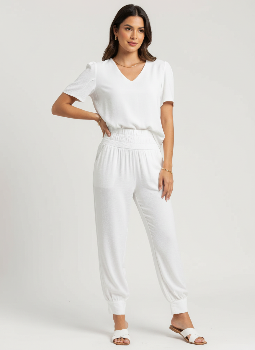 Elegante comfort set met V-hals – Elara