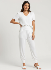 Elegante comfort set met V-hals – Elara