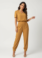 Elegante comfort set met V-hals – Elara
