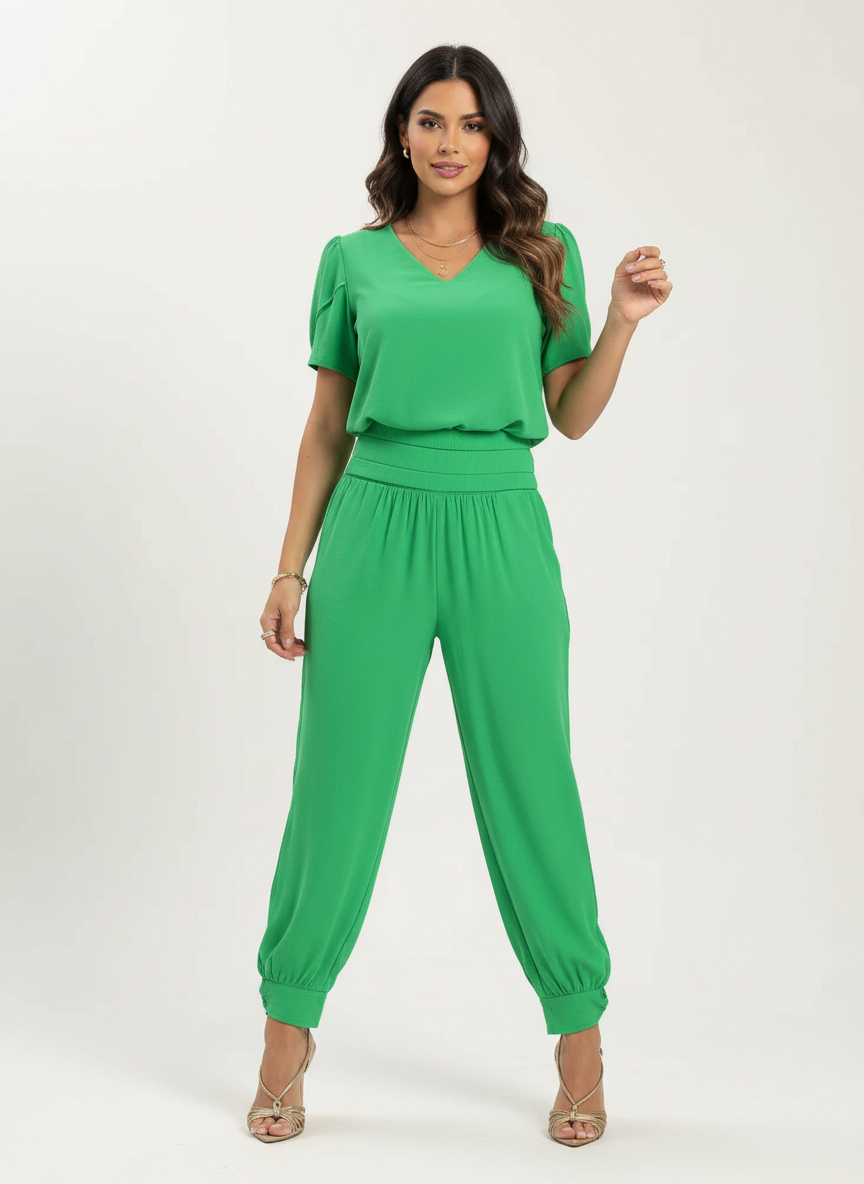 Elegante comfort set met V-hals – Elara