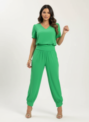 Elegante comfort set met V-hals – Elara