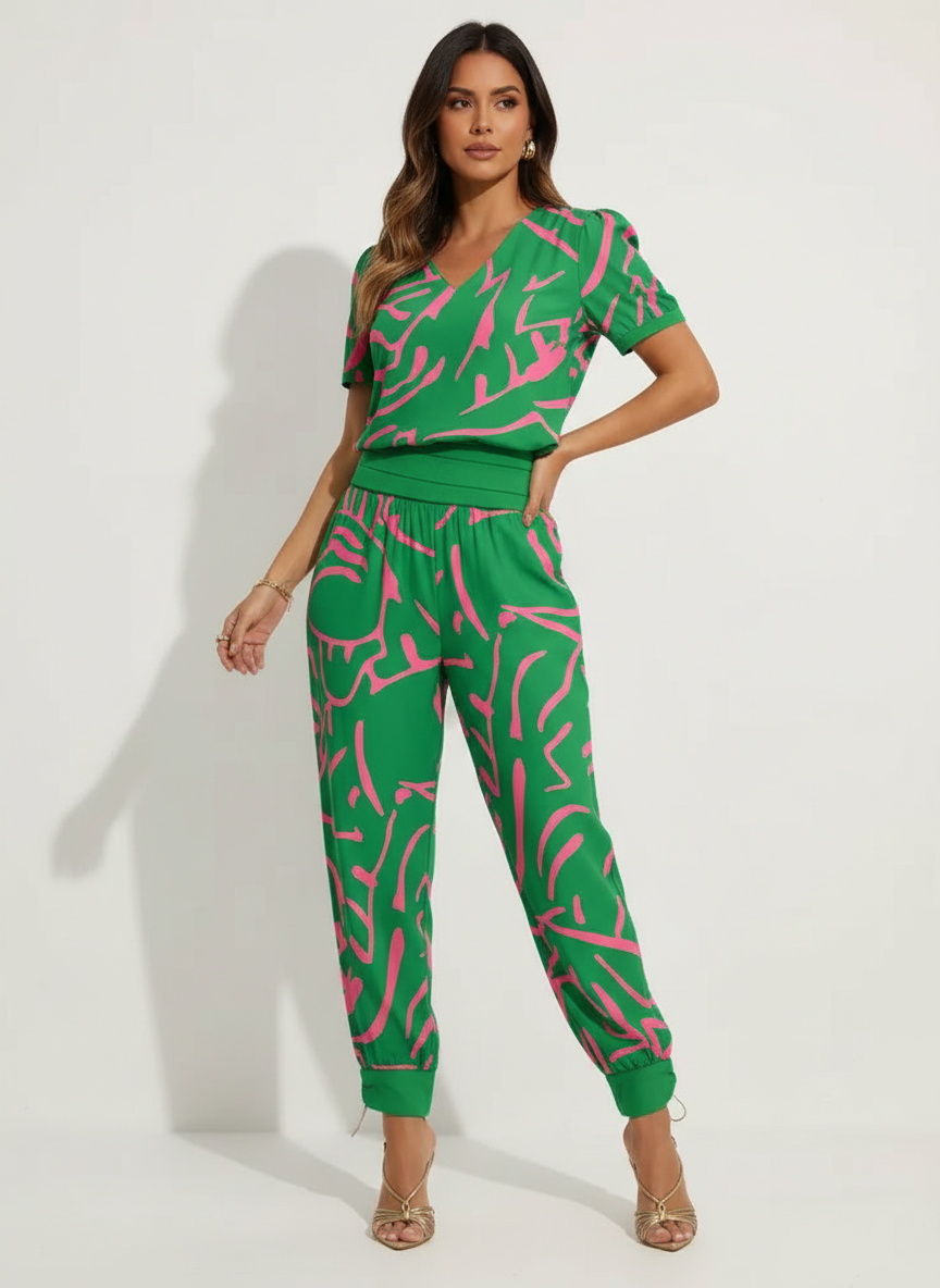 Elegante comfort set met V-hals – Elara