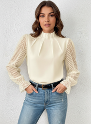 Elegante dames blouse met hoge hals en transparante mouwen - Sofie