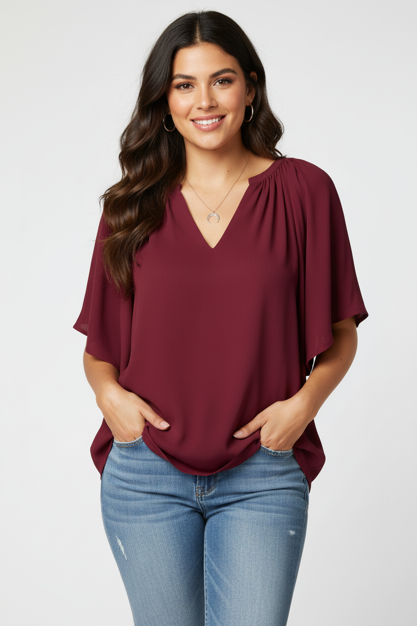 Elegante dames blouse met v-hals en losse mouwen – Samara
