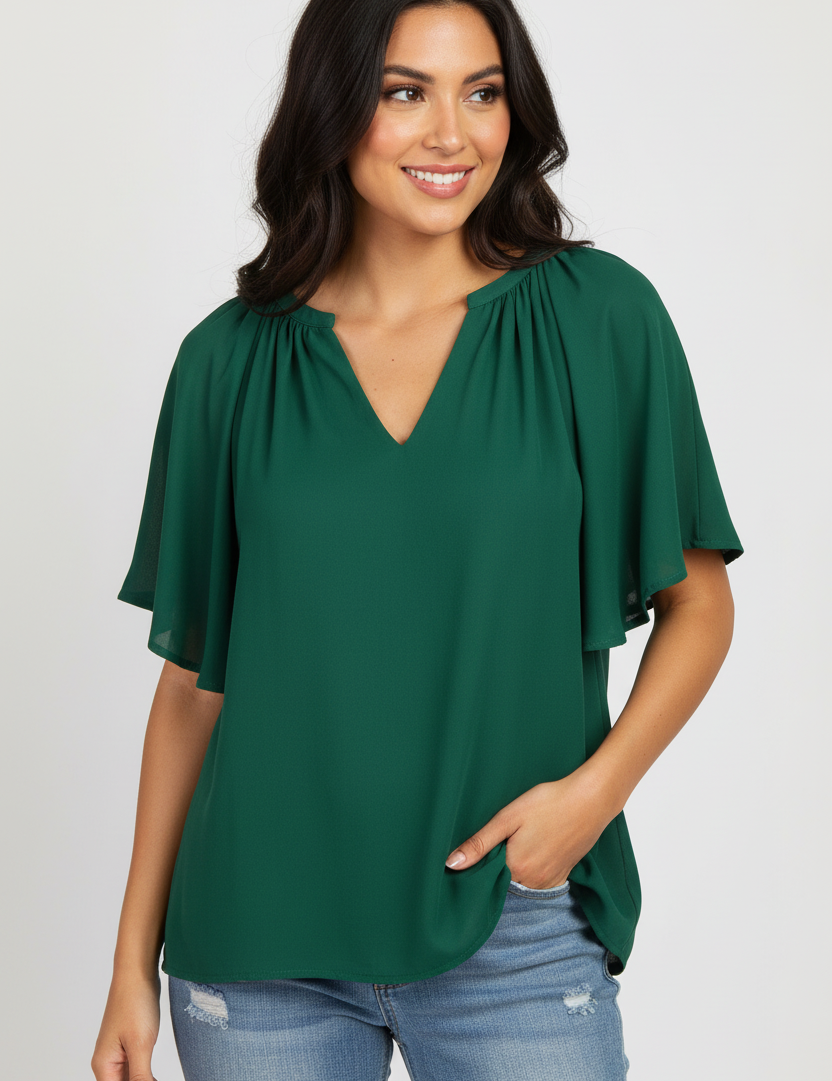 Elegant women's blouse with V-neck and loose sleeves – Samara