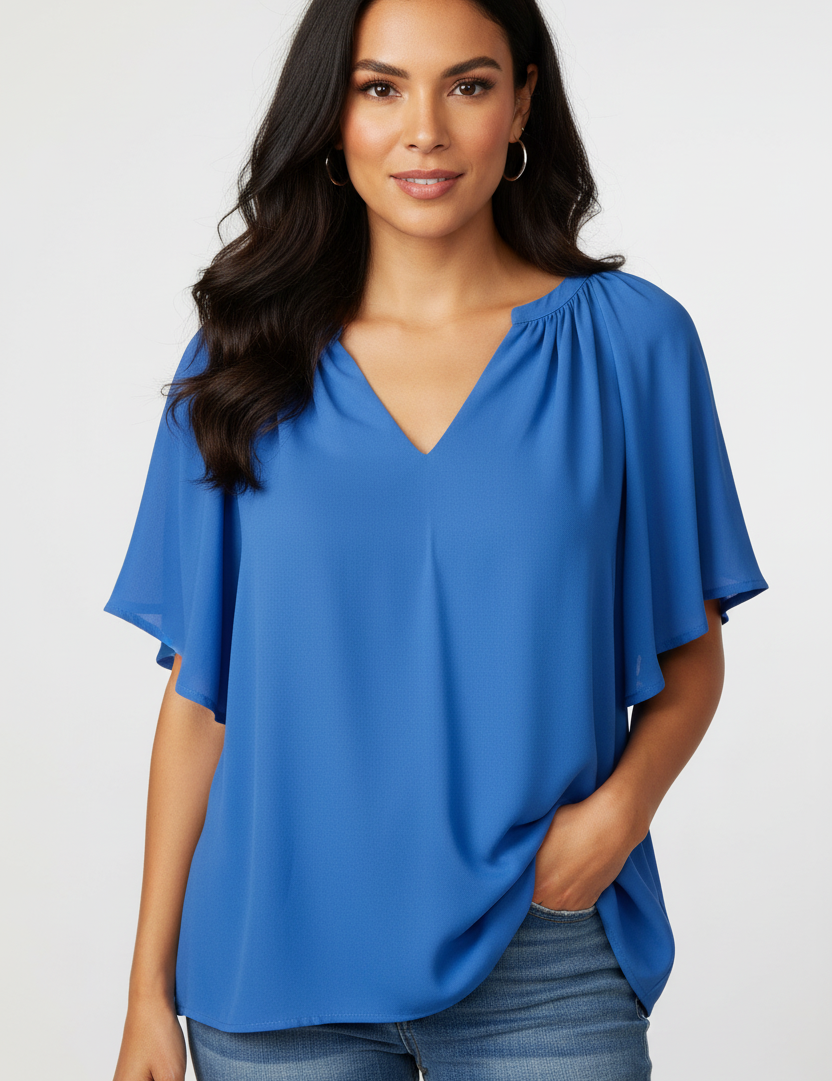 Elegant women's blouse with V-neck and loose sleeves – Samara