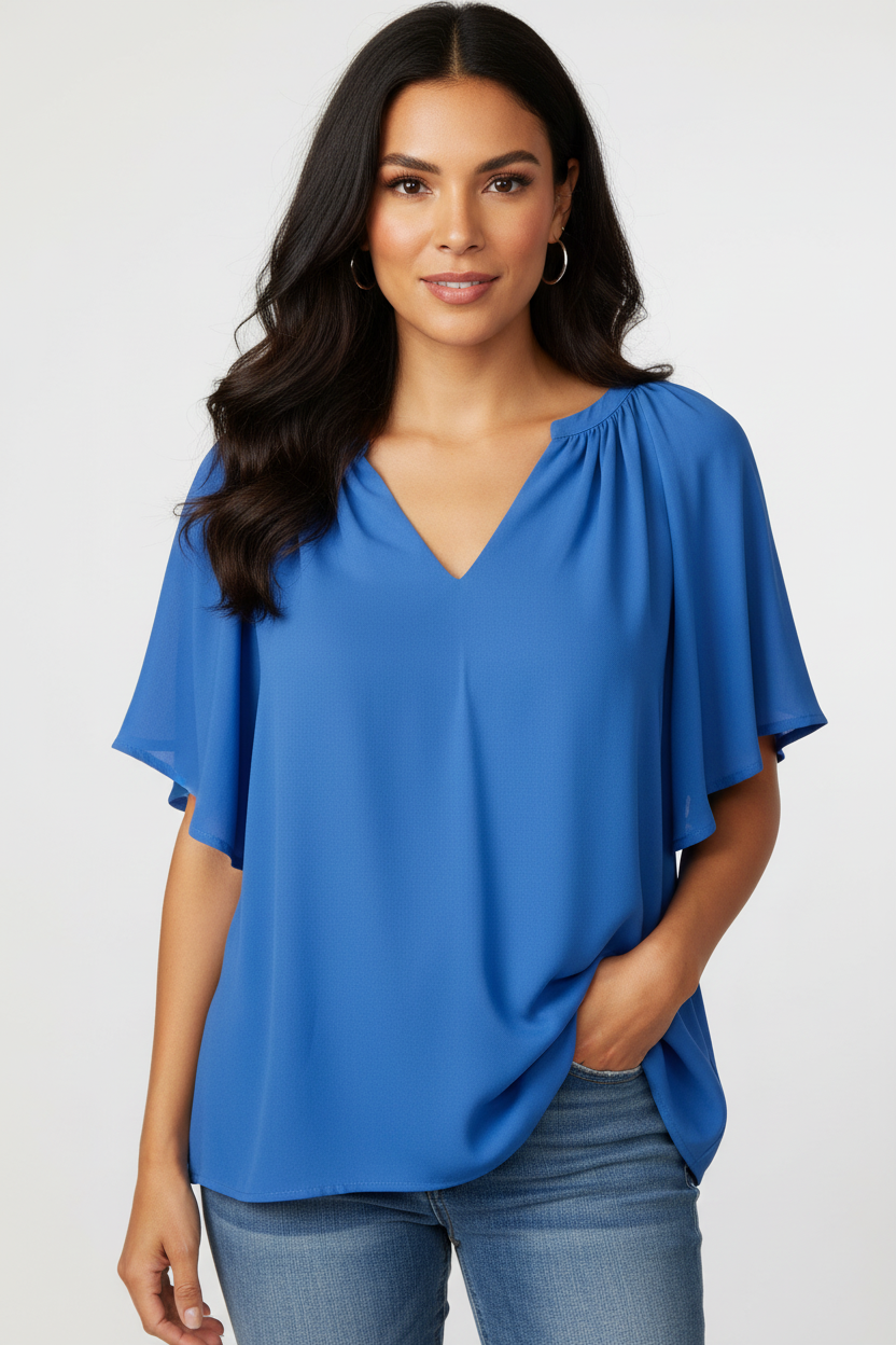 Elegante dames blouse met v-hals en losse mouwen – Samara