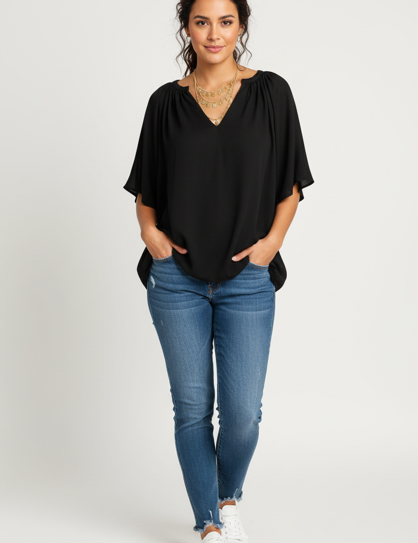 Elegant women's blouse with V-neck and loose sleeves – Samara