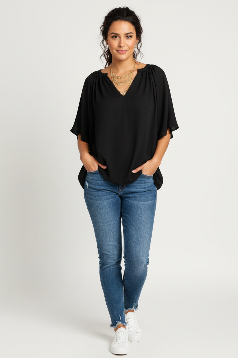 Elegante dames blouse met v-hals en losse mouwen – Samara