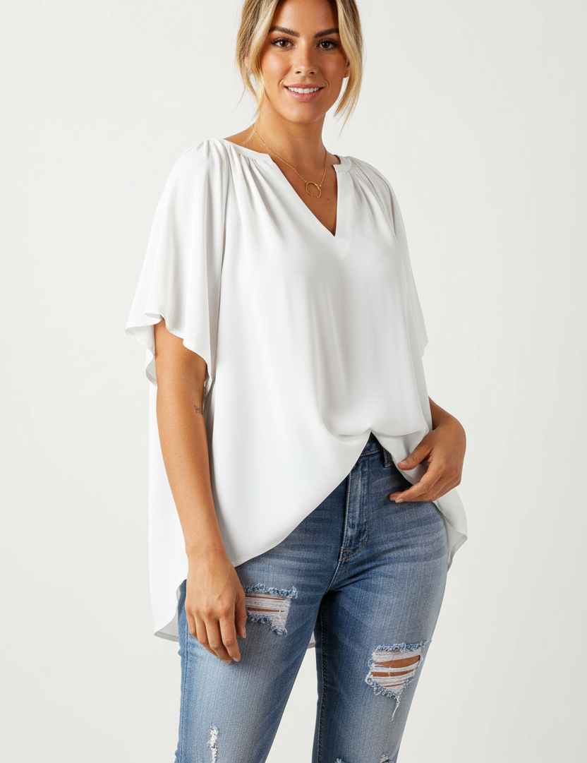 Elegant women's blouse with V-neck and loose sleeves – Samara