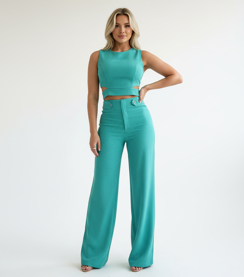 Elegante dames co-ord set met cut-out details – Elara