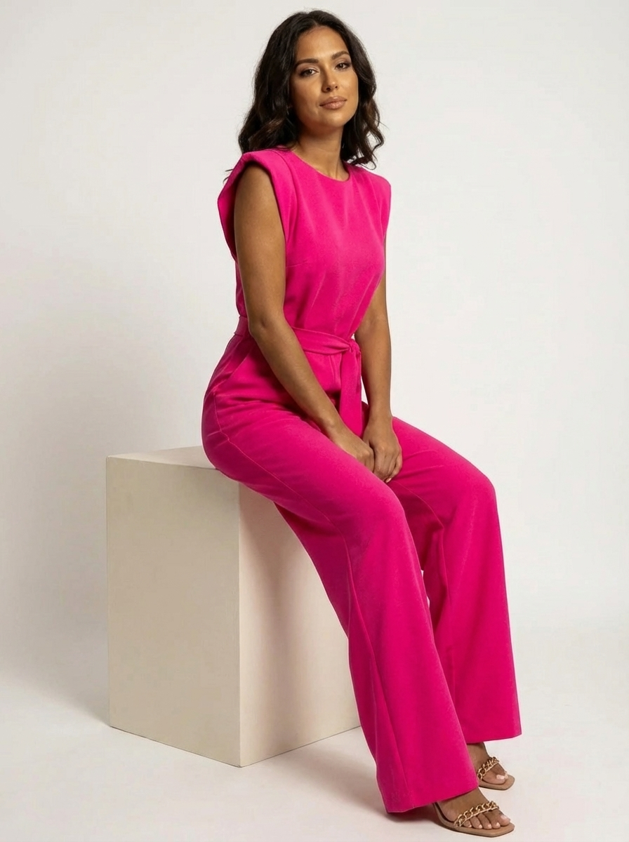 Elegante damesjumpsuit met ruffle mouwen en ceintuur