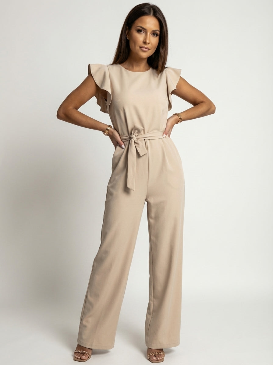 Elegante damesjumpsuit met ruffle mouwen en ceintuur