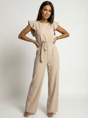 Elegante damesjumpsuit met ruffle mouwen en ceintuur