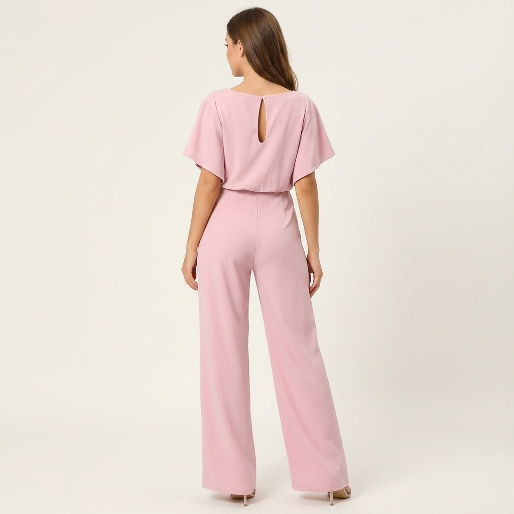 Elegante dames jumpsuit met strikceintuur en wijde pijpen
