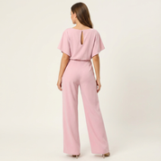 Elegante dames jumpsuit met strikceintuur en wijde pijpen