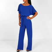 Elegante dames jumpsuit met strikceintuur en wijde pijpen