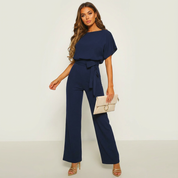 Elegante dames jumpsuit met strikceintuur en wijde pijpen