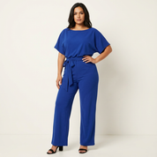 Elegante dames jumpsuit met strikceintuur en wijde pijpen