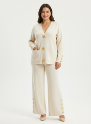 Elegante dames knit set met gouden knopen – Genevieve