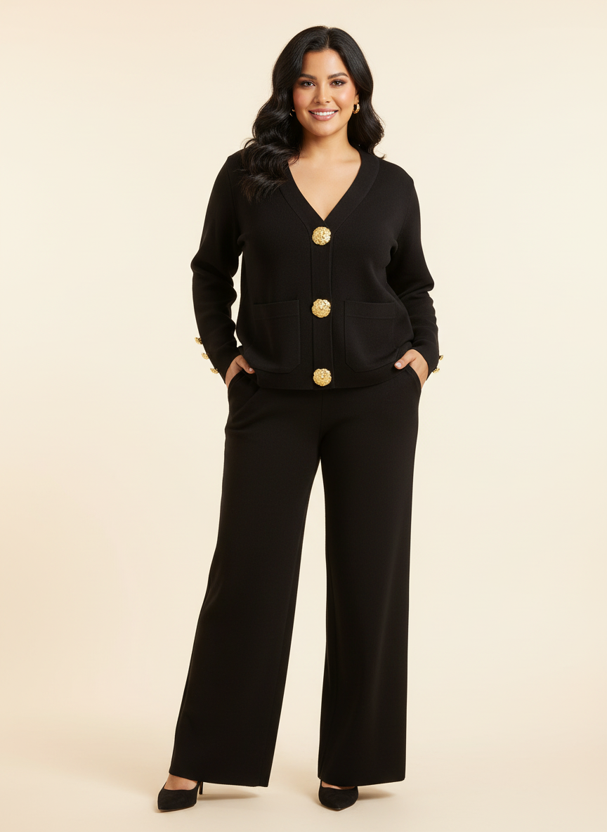 Elegante dames knit set met gouden knopen – Genevieve