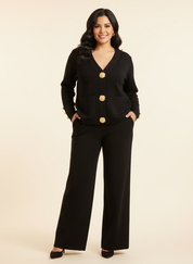 Elegante dames knit set met gouden knopen – Genevieve