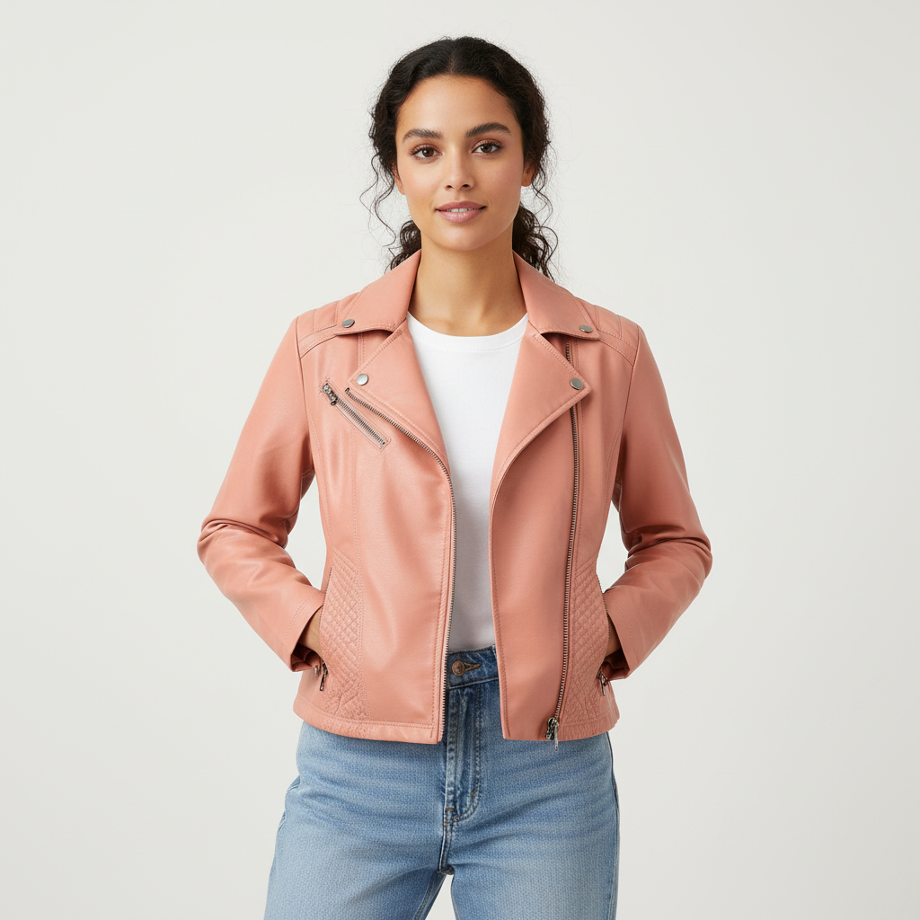 Elegant women's leather jacket with zipper details – Isaline