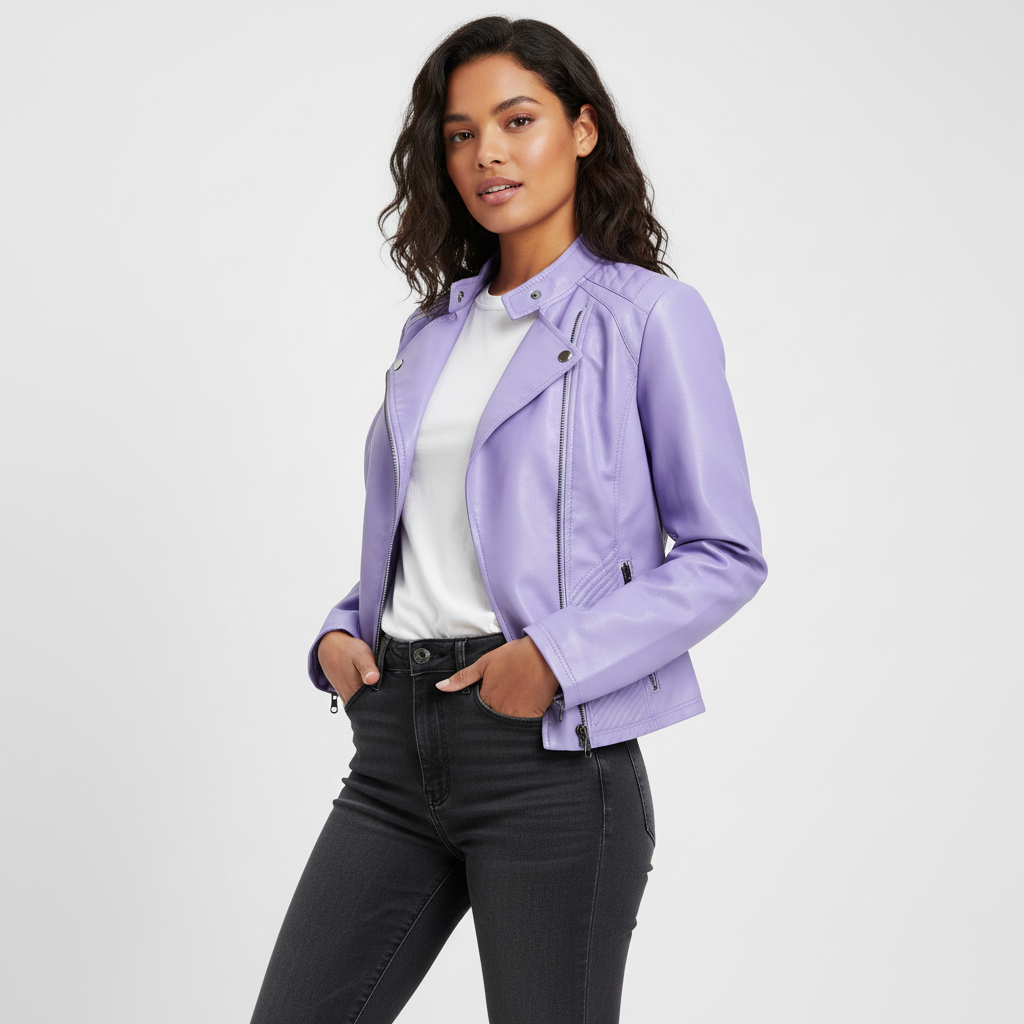 Elegante dames leren jas met ritsdetails – Isaline