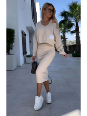 Elegante dames set met midi rok en off-shoulder top – Sabrina