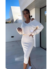 Elegante dames set met midi rok en off-shoulder top – Sabrina